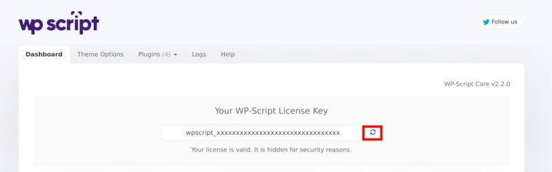 4. Click on the refresh button to update your license key